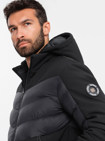 Ombre Clothing Moška prešita kombinirana jakna z visokim ovratnikom črna Ombre Clothing