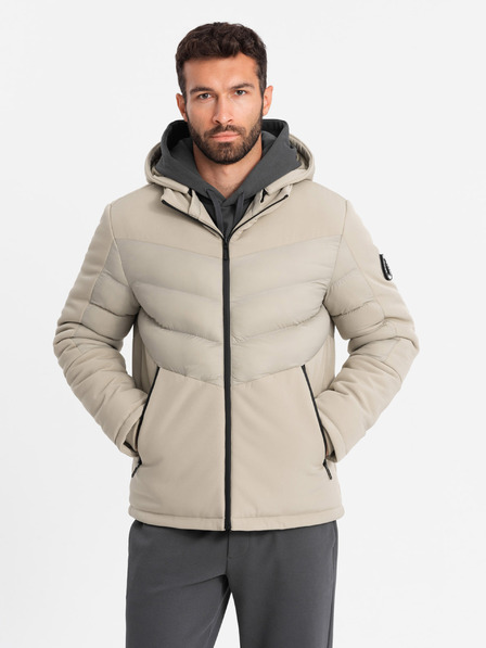 Ombre Clothing Moška prešita jakna z visokim ovratnikom bež barve Ombre Clothing