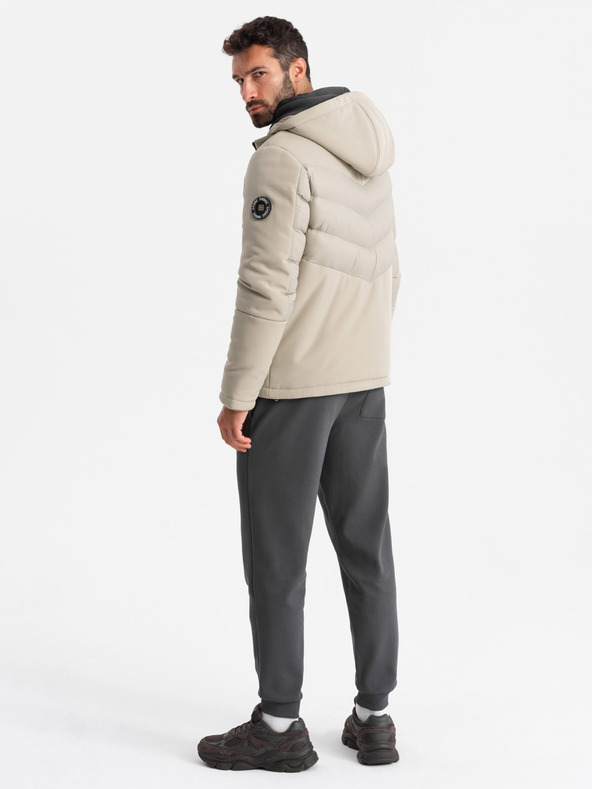 Ombre Clothing Moška prešita jakna z visokim ovratnikom bež barve Ombre Clothing