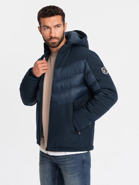 Ombre Clothing Moška prešita kombinirana jakna z visokim ovratnikom Temno modra oblačila Ombre