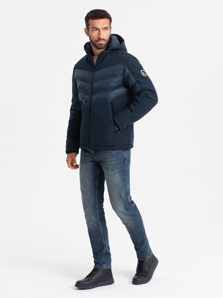 Ombre Clothing Moška prešita kombinirana jakna z visokim ovratnikom Temno modra oblačila Ombre