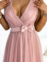 numoco Obleka iz tila z izrezom in pentljo - umazano rožnata Numoco