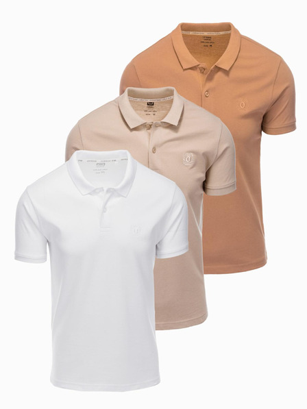 Ombre Clothing Moška bombažna polo majica BASIC - bela/bela/svetlo rjava V6 OM-POBS-0133 Ombre Clothing