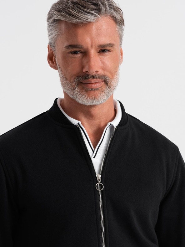 Ombre Clothing Moška bombažna raztegljiva bluza bomber črna Ombre oblačila