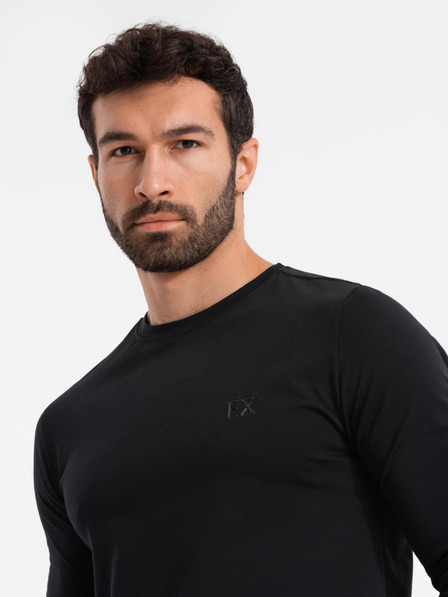 Ombre Clothing Moška majica SLIM FIT z dolgim rokavom in izrezom V, elastanom in črnim potiskom Ombre Clothing