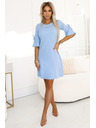 numoco Svetlomodra ženska obleka s trapezom in vezalkami na rokavih Numoco