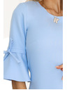 numoco Svetlomodra ženska obleka s trapezom in vezalkami na rokavih Numoco