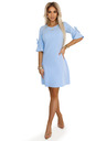 numoco Svetlomodra ženska obleka s trapezom in vezalkami na rokavih Numoco