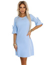 numoco Svetlomodra ženska obleka s trapezom in vezalkami na rokavih Numoco