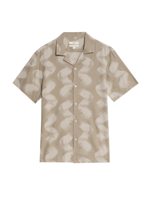 Marks & Spencer Srajca s kubanskim ovratnikom s tiskom valov, z visokim deležem lanu Marks & Spencer smetanova