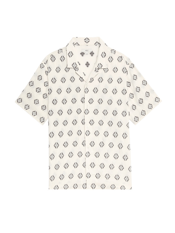 Marks & Spencer Srajca iz čistega bombaža z geometrijskim tiskom Marks & Spencer smetanova