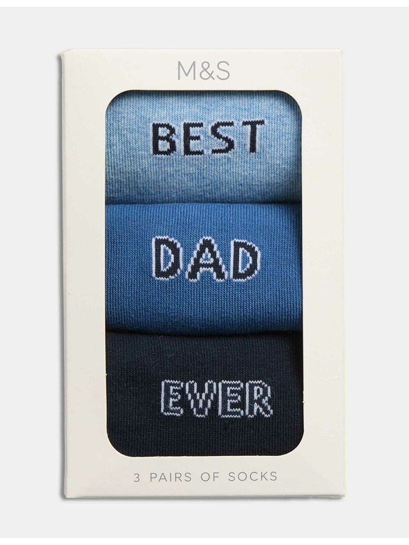 Marks & Spencer Nogavice z napisom "Best Dad Ever" in visokim deležem bombaža, 3 pari Marks & Spencer modra