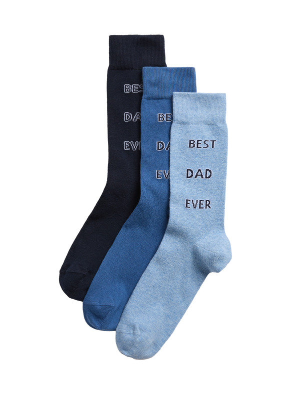 Marks & Spencer Nogavice z napisom "Best Dad Ever" in visokim deležem bombaža, 3 pari Marks & Spencer modra