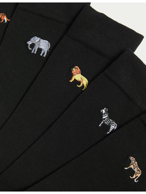 Marks & Spencer 5 parov nogavic Cool & Fresh™, z visokim deležem bombaža in motivom savane Marks & Spencer črna