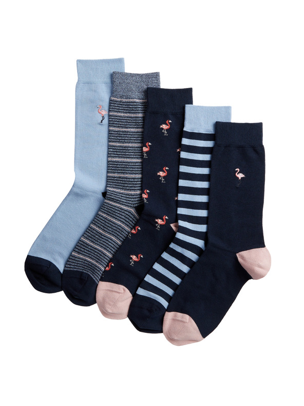Marks & Spencer Ponožky Cool & Fresh™ s plameniakmi, s vysokým podielom bavlny, 5 párov v balení Marks & Spencer námorná modrá