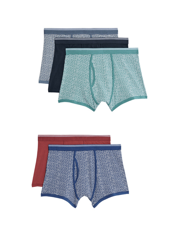 Marks & Spencer Vzorčaste moške boksarice z visokim deležem bombaže in tehnologijo Cool & Fresh™, 5 kosov Marks & Spencer večbarvna