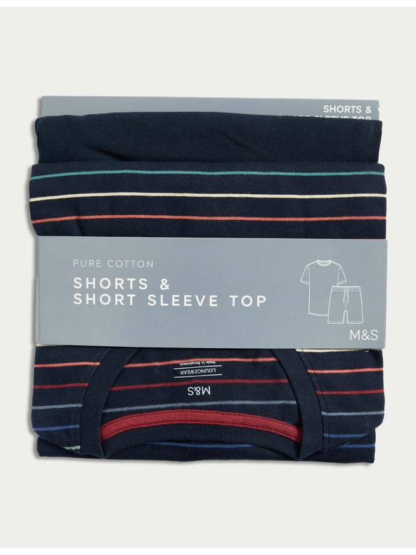 Marks & Spencer Prugasta pižanska garnitura iz čiste bombaže Marks & Spencer mornarsko modra