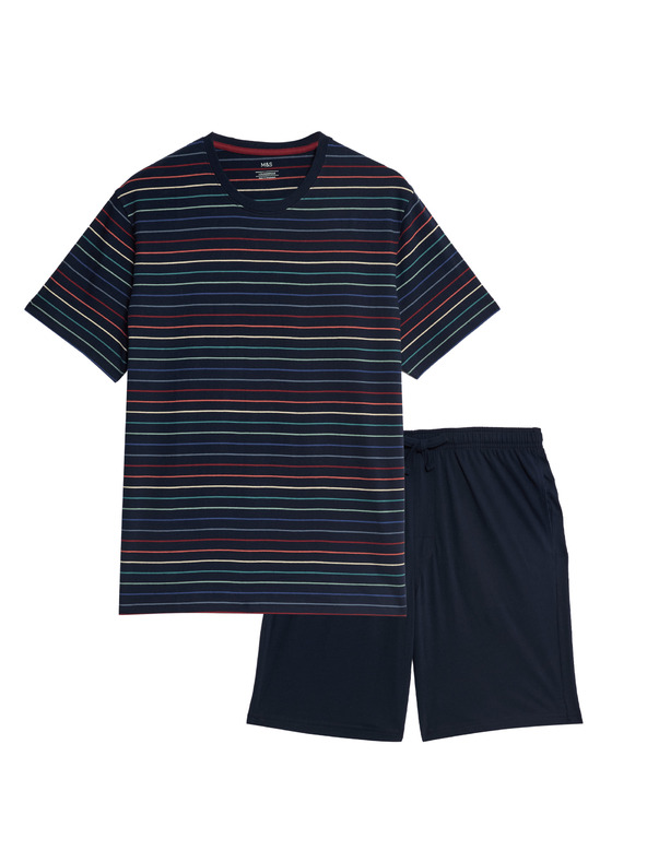 Marks & Spencer Prugasta pižanska garnitura iz čiste bombaže Marks & Spencer mornarsko modra