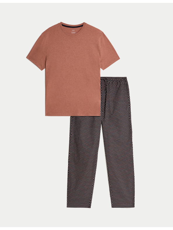 Marks & Spencer Pyžamová súprava z čistej bavlny s geometrickým potlačou Marks & Spencer oranžová