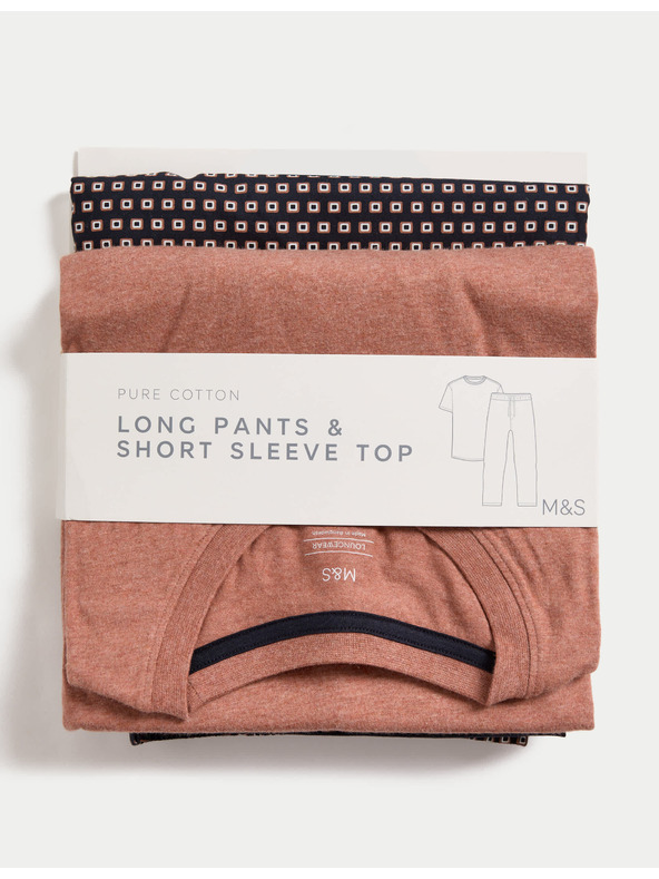 Marks & Spencer Pyžamová súprava z čistej bavlny s geometrickým potlačou Marks & Spencer oranžová