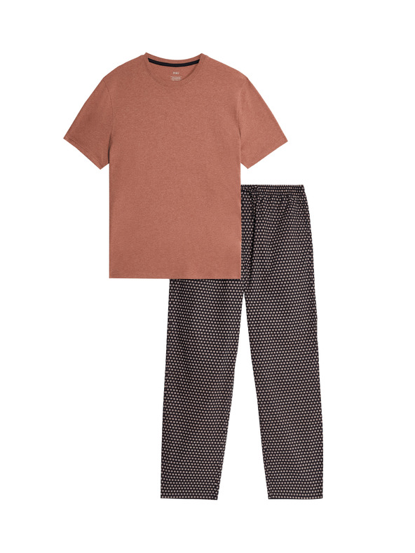 Marks & Spencer Pyžamová súprava z čistej bavlny s geometrickým potlačou Marks & Spencer oranžová