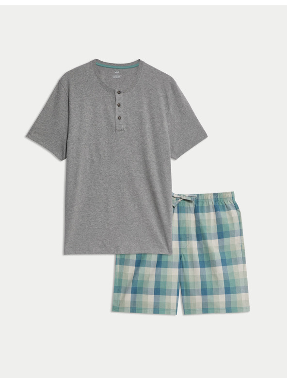 Marks & Spencer Karirasta pižanska garnitura Ombre iz čiste bombaže Marks & Spencer siva