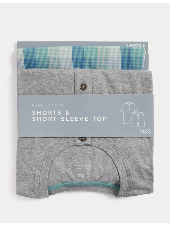 Marks & Spencer Karirasta pižanska garnitura Ombre iz čiste bombaže Marks & Spencer siva