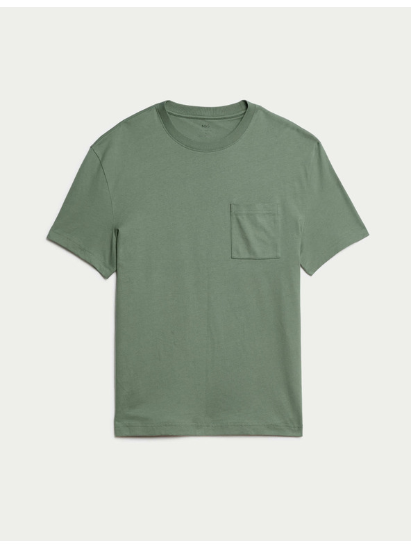Marks & Spencer Tričko zo stredne silnej látky z čistej bavlny s vreckom Marks & Spencer zelené