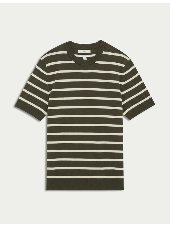 Marks & Spencer Pruhované tričko s vysokým podielom bavlny Marks & Spencer zelené
