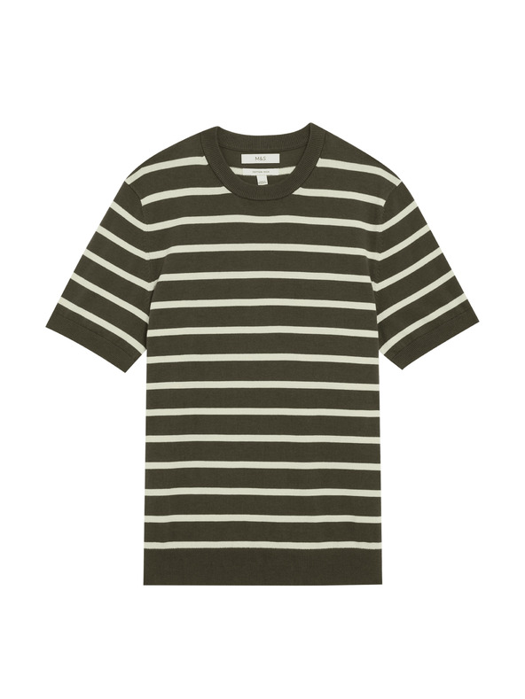 Marks & Spencer Pruhované tričko s vysokým podielom bavlny Marks & Spencer zelené
