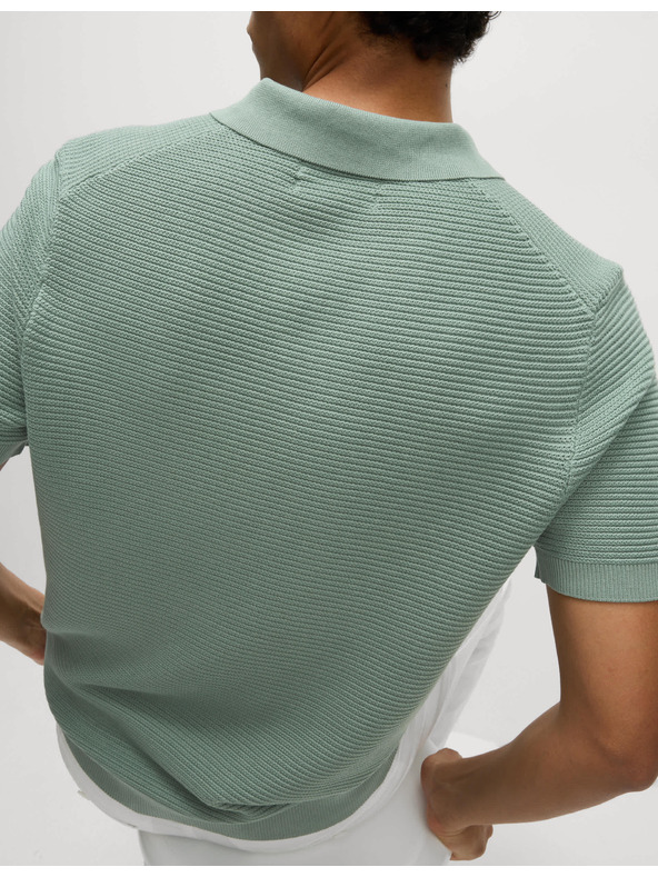 Marks & Spencer Pletené polo tričko so špirálovým golierom, z čistej bavlny Marks & Spencer zelené
