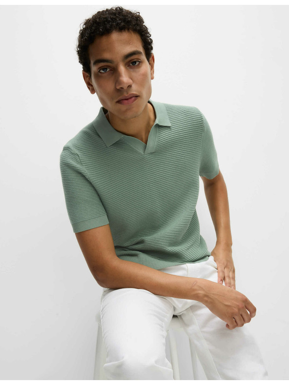 Marks & Spencer Pletené polo tričko so špirálovým golierom, z čistej bavlny Marks & Spencer zelené