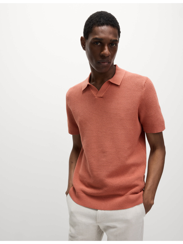 Marks & Spencer Pletená polokošeľa s rozhalenkovým golierom, z čistej bavlny Marks & Spencer oranžová