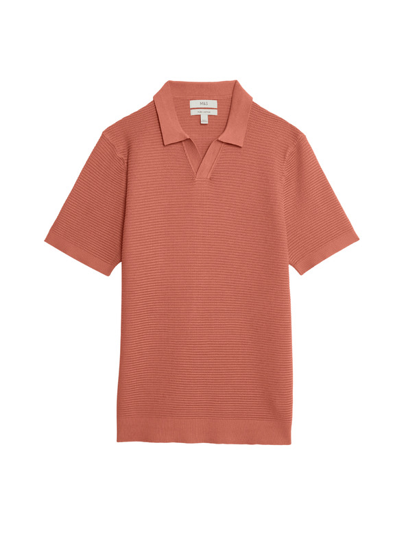 Marks & Spencer Pletená polokošeľa s rozhalenkovým golierom, z čistej bavlny Marks & Spencer oranžová