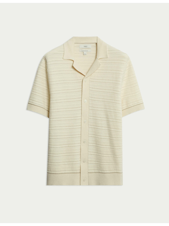 Marks & Spencer Pletena polo majica z teksturo in visokim deležem bombaža Marks & Spencer kremna