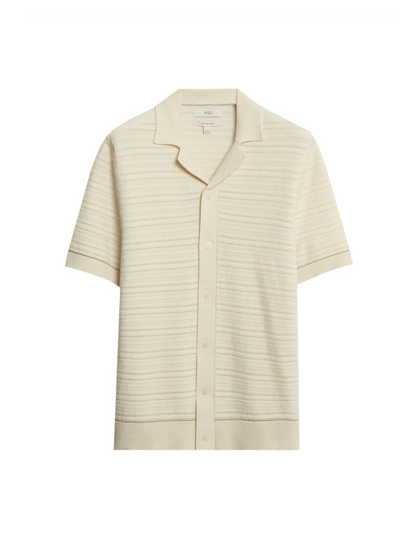 Marks & Spencer Pletena polo majica z teksturo in visokim deležem bombaža Marks & Spencer kremna