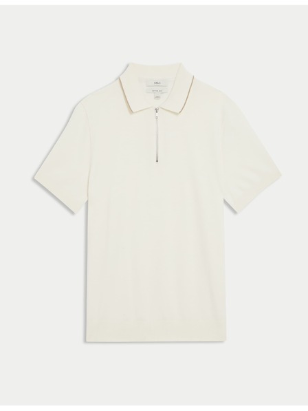 Marks & Spencer Pletena polo majica s polovično zadrgo, z visokim deležem bombaža Marks & Spencer smetanova