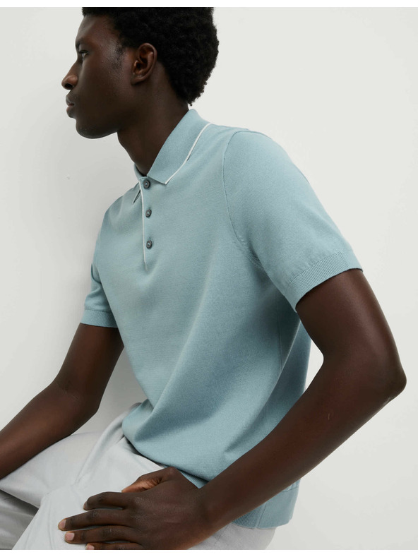 Marks & Spencer Pletena polo majica z visokim deležem bombaža Marks & Spencer modra