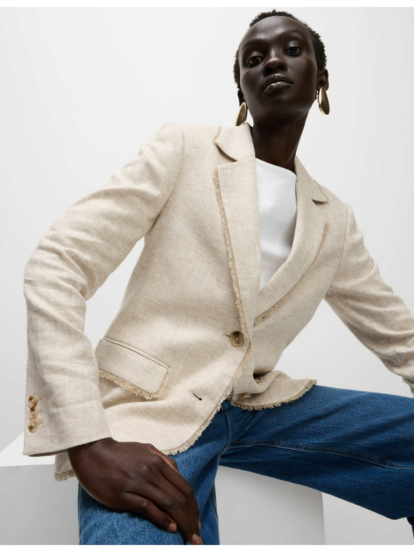 Marks & Spencer Melírovaný blejzer s rozstrapkaným okrajom a vysokým podielom ľanu Marks & Spencer smotanová