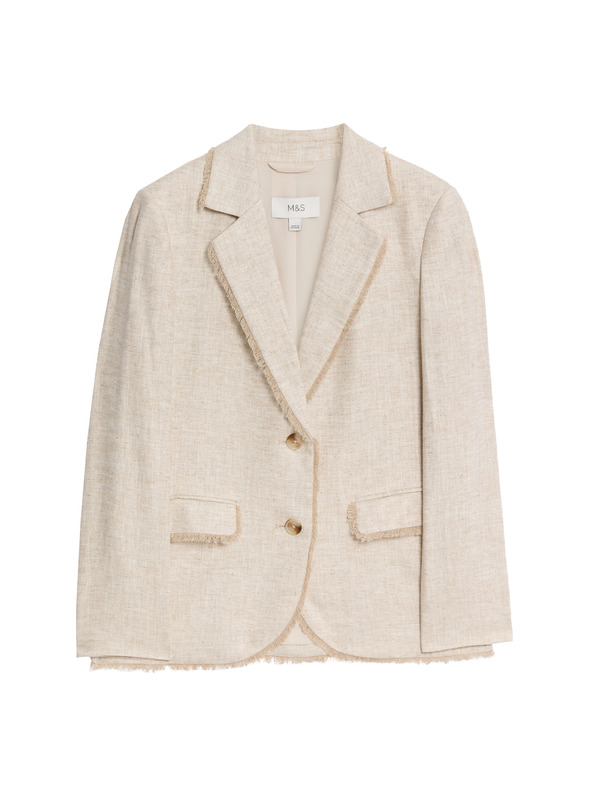 Marks & Spencer Melírovaný blejzer s rozstrapkaným okrajom a vysokým podielom ľanu Marks & Spencer smotanová