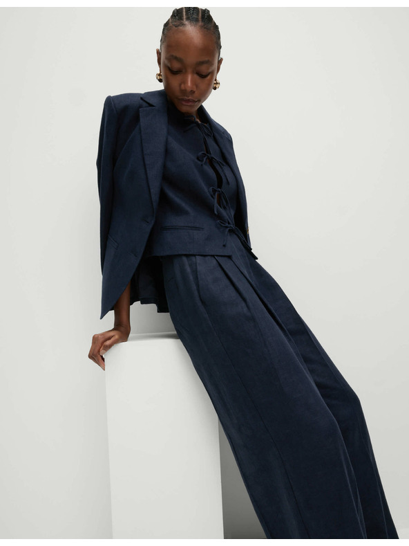 Marks & Spencer Keperjaste hlače z visokim deležem lanu in širokimi hlačnicami Marks & Spencer mornarsko modra