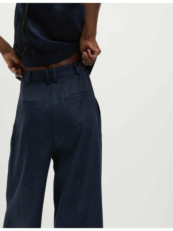 Marks & Spencer Keperjaste hlače z visokim deležem lanu in širokimi hlačnicami Marks & Spencer mornarsko modra