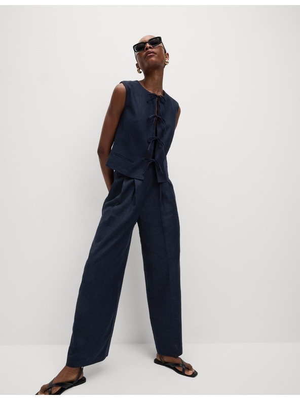 Marks & Spencer Keperjaste hlače z visokim deležem lanu in širokimi hlačnicami Marks & Spencer mornarsko modra