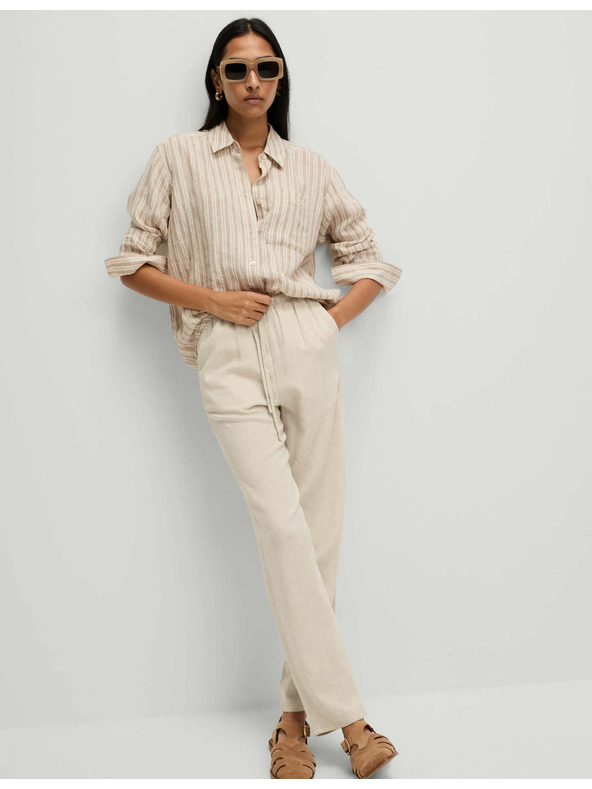 Marks & Spencer Hlače z vrvico, oženimi hlačnicami in visokim deležem lanu Marks & Spencer bež