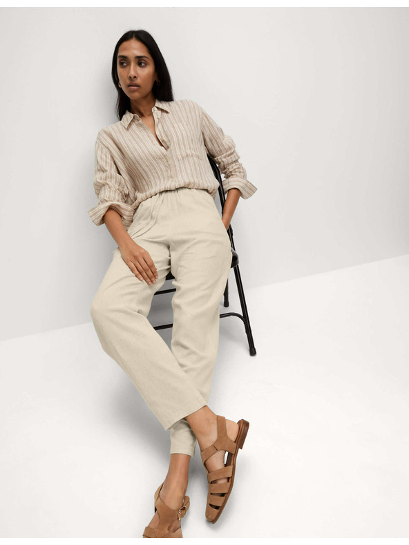Marks & Spencer Hlače z vrvico, oženimi hlačnicami in visokim deležem lanu Marks & Spencer bež