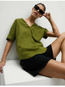 Marks & Spencer Ohlapna bluza z V-izrezom iz čistega lanu Marks & Spencer zelena