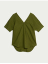 Marks & Spencer Ohlapna bluza z V-izrezom iz čistega lanu Marks & Spencer zelena