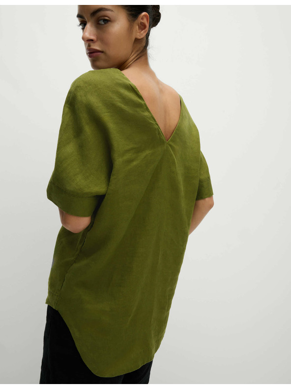 Marks & Spencer Ohlapna bluza z V-izrezom iz čistega lanu Marks & Spencer zelena