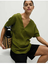 Marks & Spencer Ohlapna bluza z V-izrezom iz čistega lanu Marks & Spencer zelena