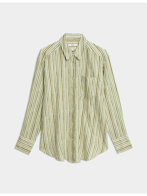 Marks & Spencer Prugasta srajca velikosti maxi iz čistega lanu Marks & Spencer zelena